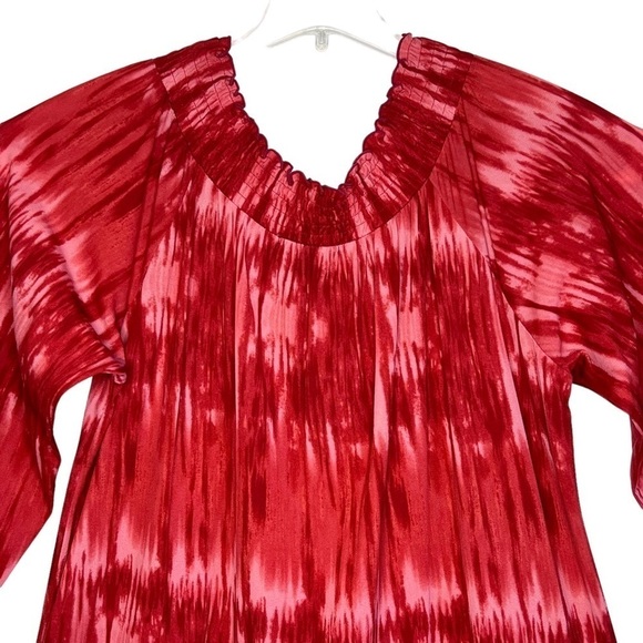 Style & Co Red Watercolor Print Scoop Neck Peasant 3/4 Sleeves Top Size 1X - Picture 7 of 15